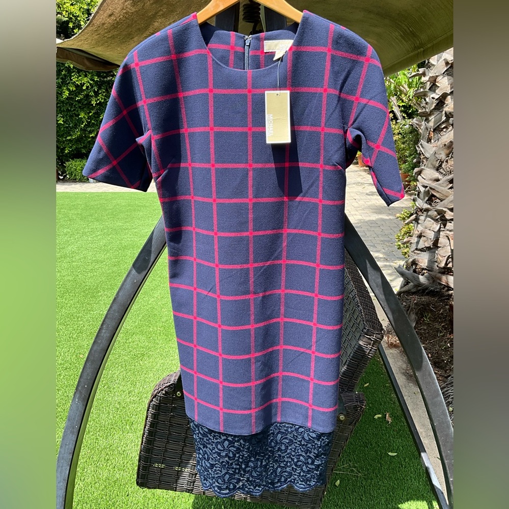 NWT Micheal Kors Plaid and Lace Dress Woman’s Size 4